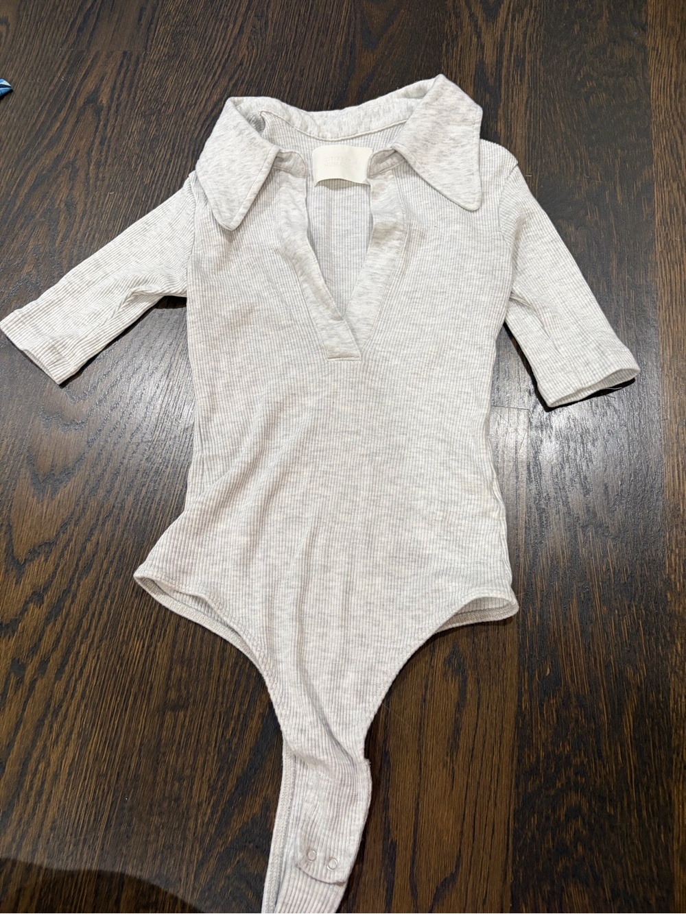 Citizens Of Humanity Ribbed Polo Bodysuit in Light Gray Cream